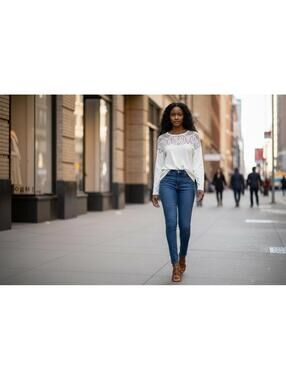 Guess Women's White Lace Detail Long Sleeve Blouse Size L